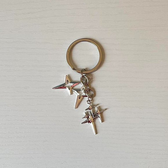 y2k 2000s triple star pendant keyring for keychain - Picture 6 of 8